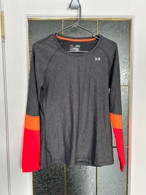 Under Armour Charcoal Gray Long Sleeve Top with Orange & Pink Sleeves